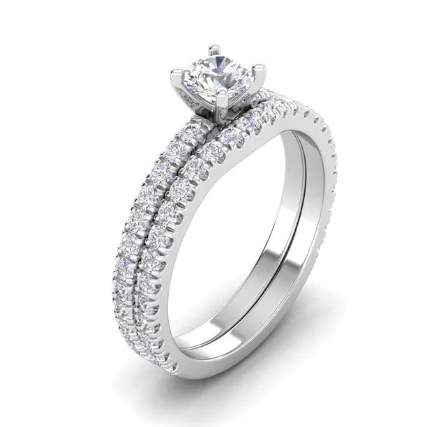 1.00 Carat TW Diamond Solitaire Bridal Set Engagement Rings in 10k White Gold (G-H, I2)