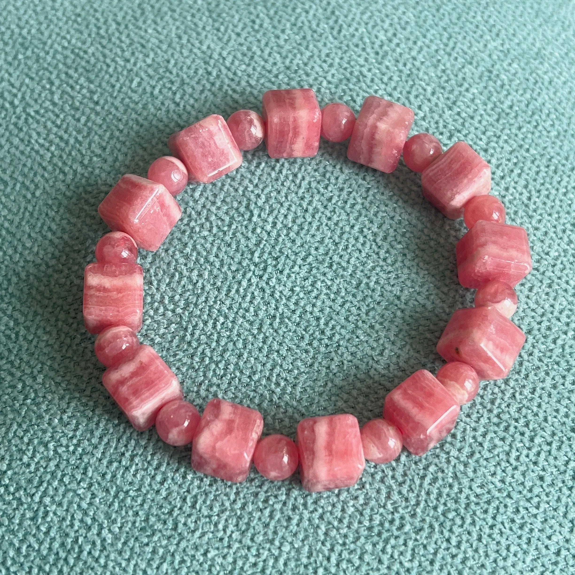 10mm Beautiful Bacon Rhodochrosite Bracelet Unique Cube Shape | Heart Chakra Reiki Healing Improve Relationship Marriage