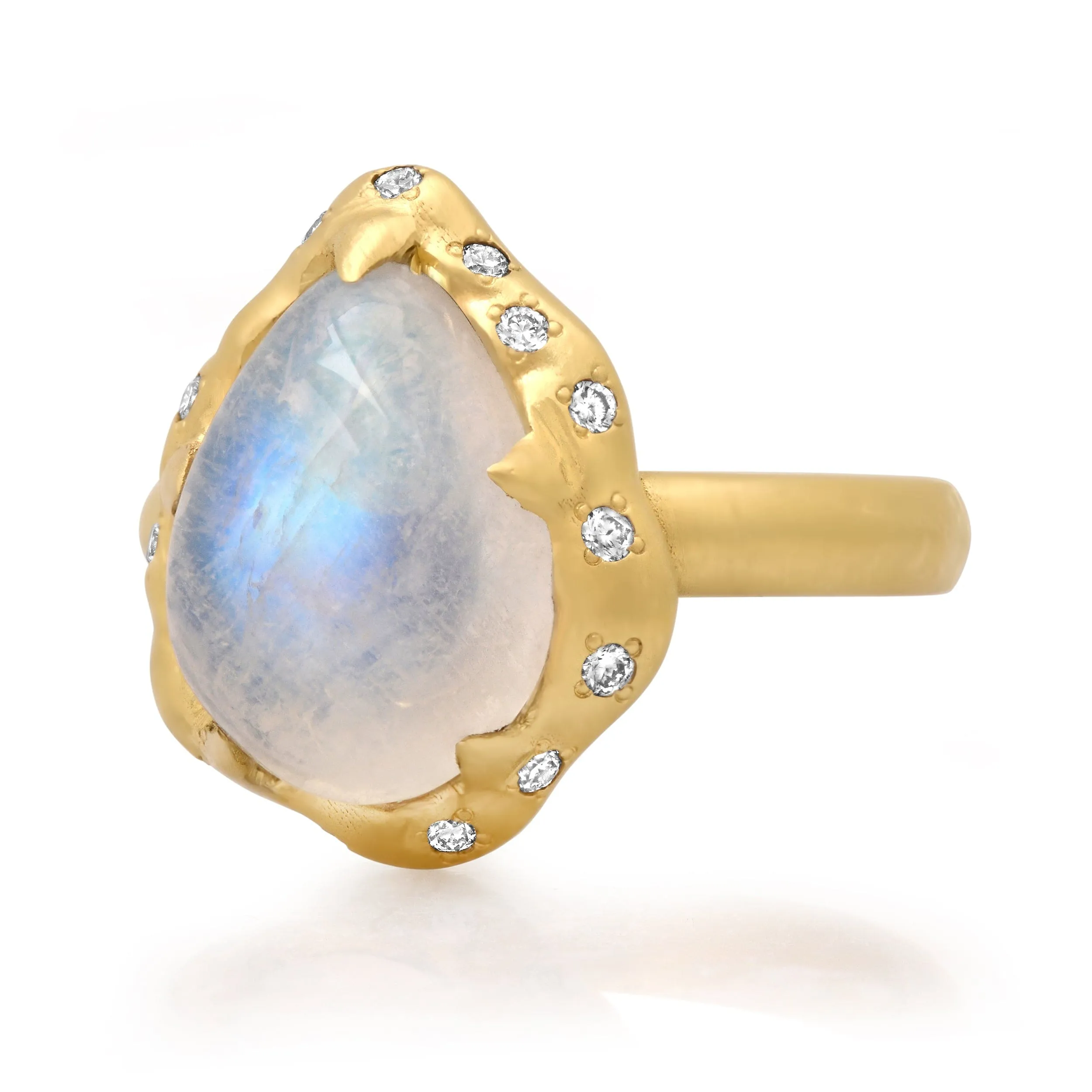 14K & 18K Pear Moonstone and Diamond Ring