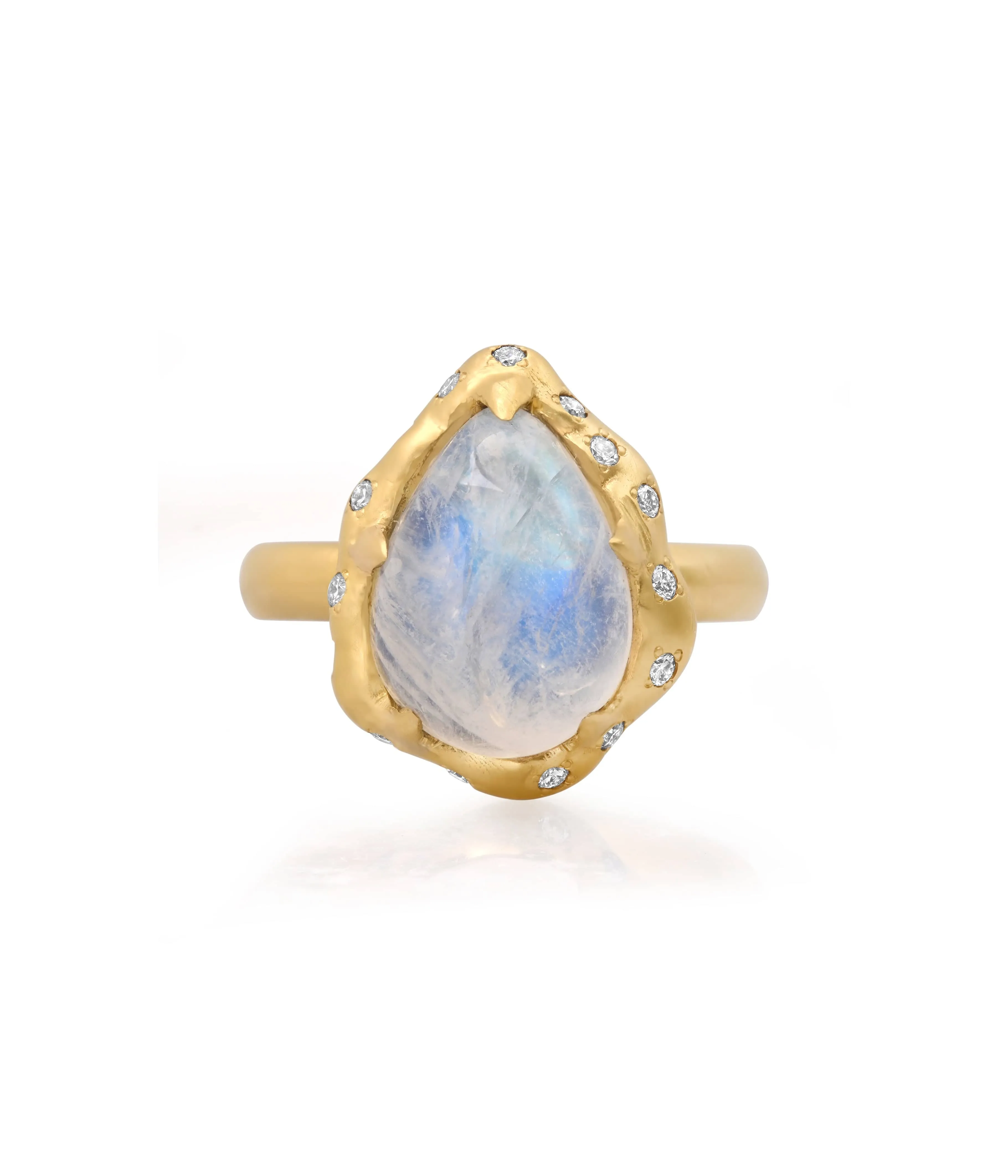 14K & 18K Pear Moonstone and Diamond Ring