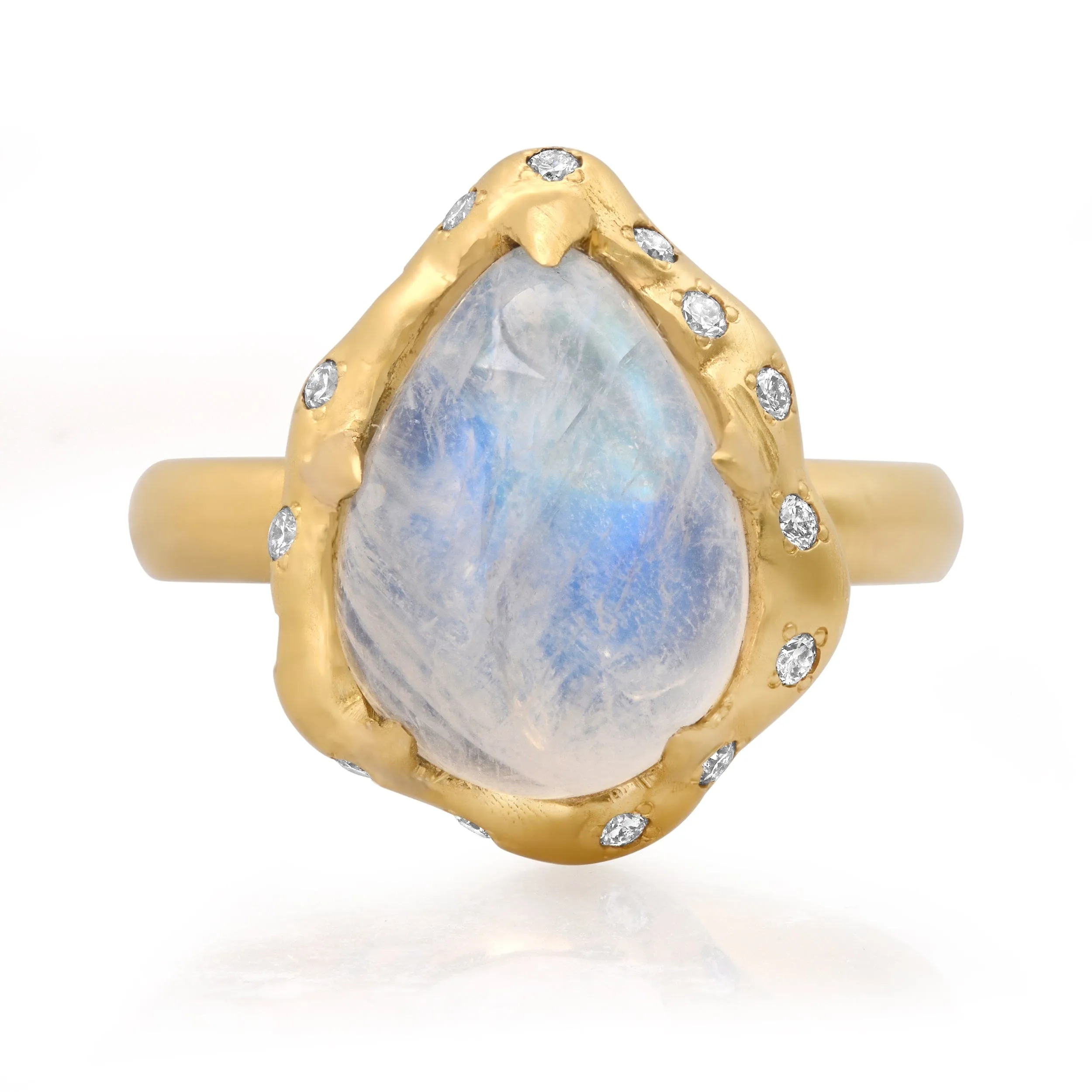 14K & 18K Pear Moonstone and Diamond Ring