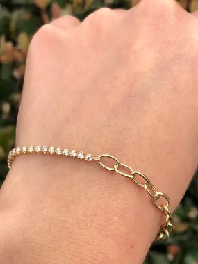 14K Gold Half Chain Half Round Tennis Diamond Bracelet