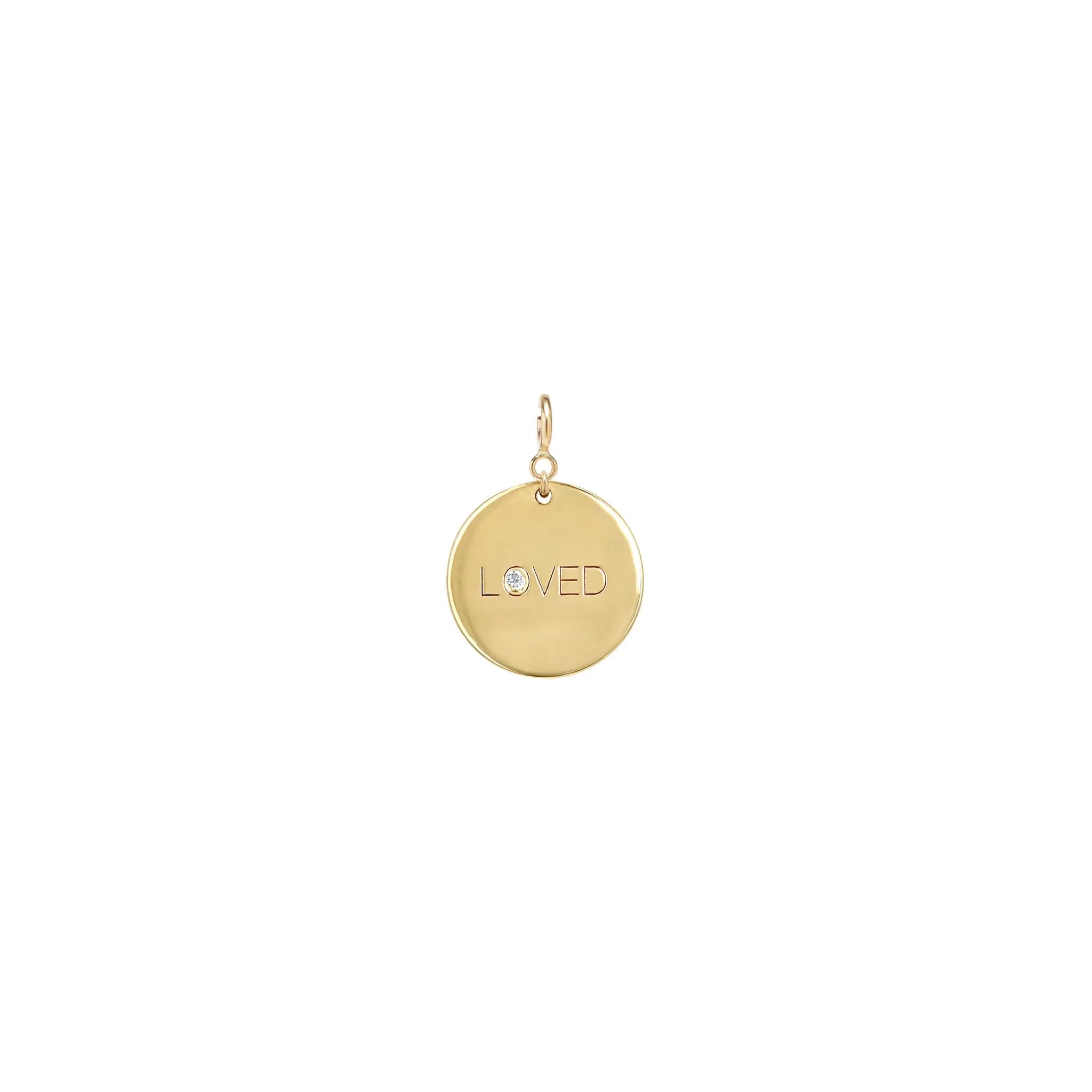 14k Single Small LOVED with Diamond Disc Charm