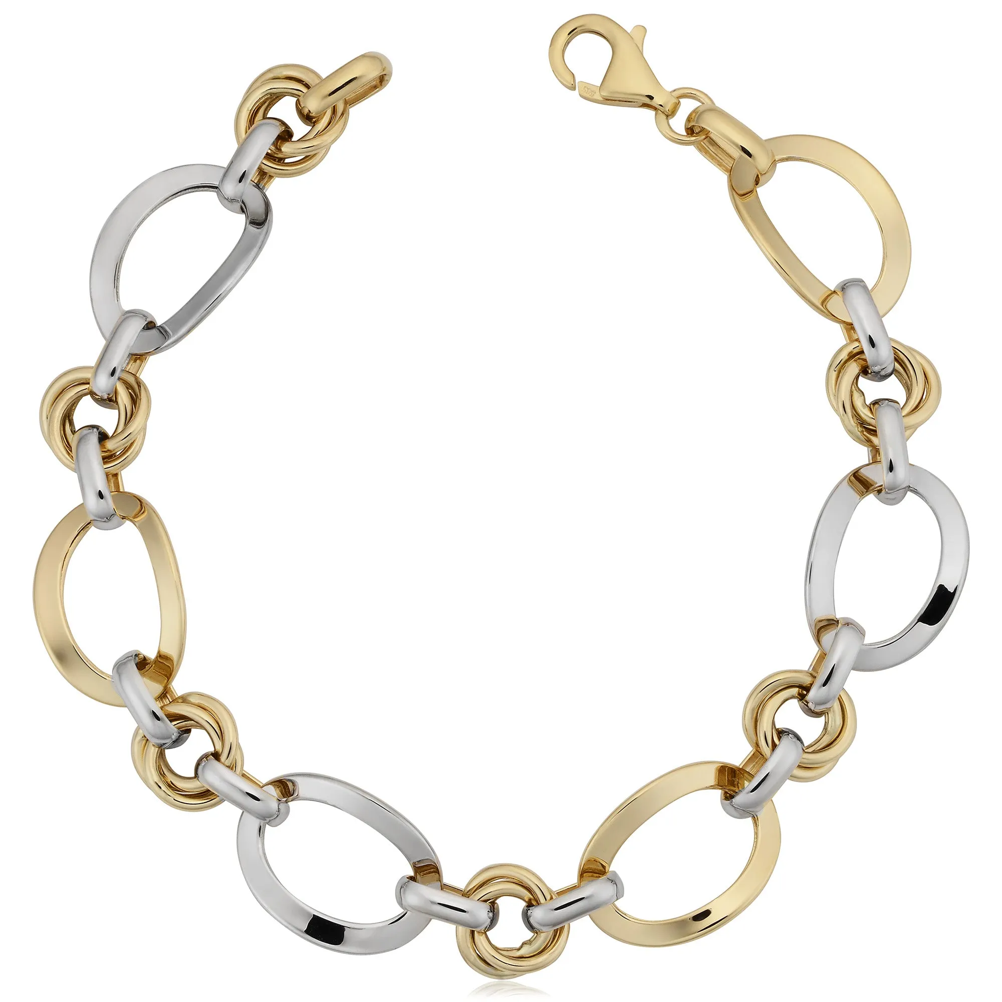 14k White And Yellow Gold Oval Link Womens Bracelet, 7.5