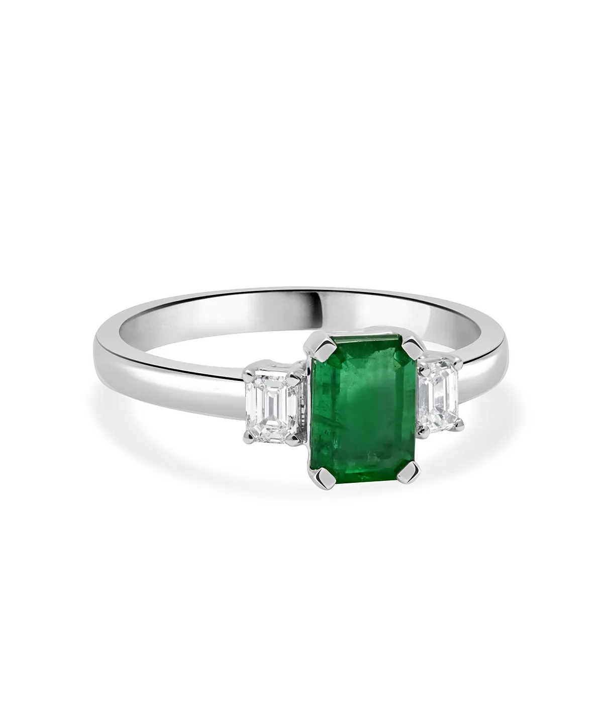 14K White Gold Emerald and Diamond Ring