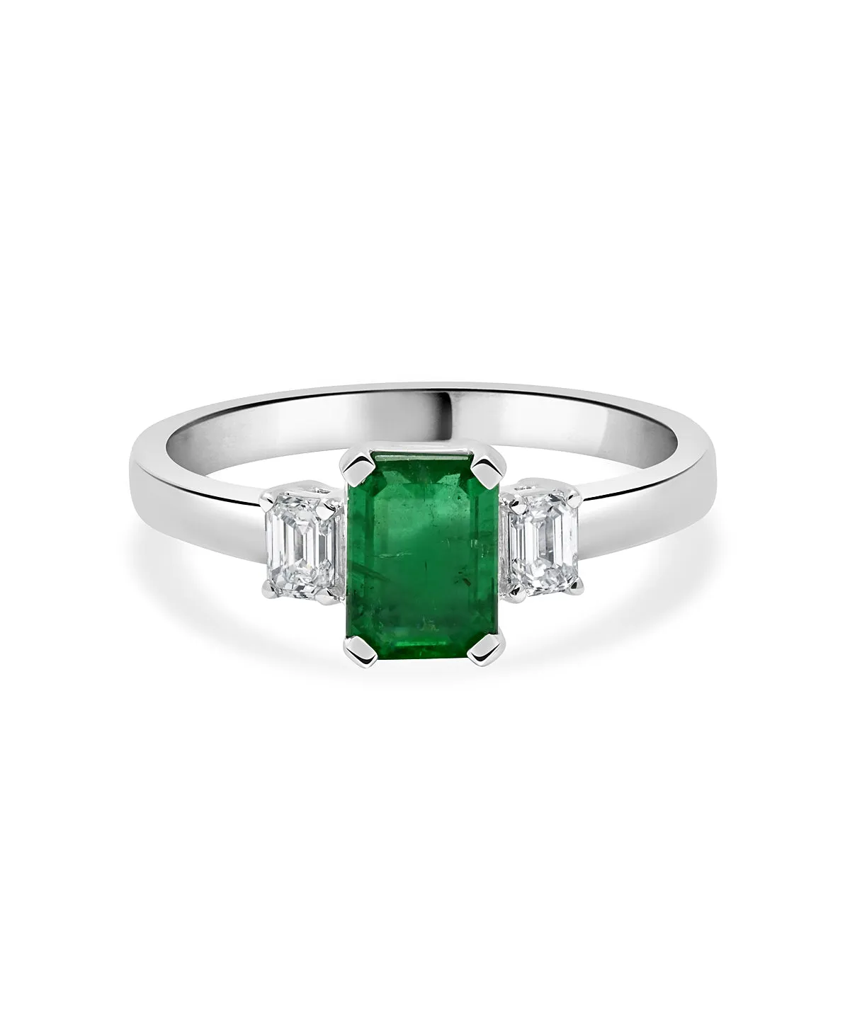 14K White Gold Emerald and Diamond Ring