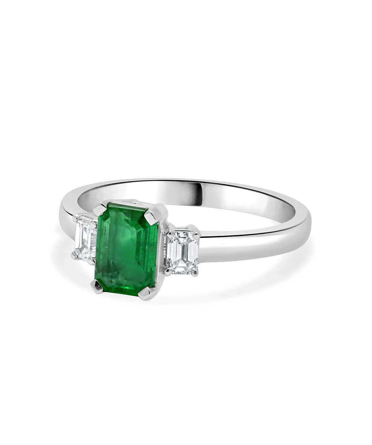 14K White Gold Emerald and Diamond Ring