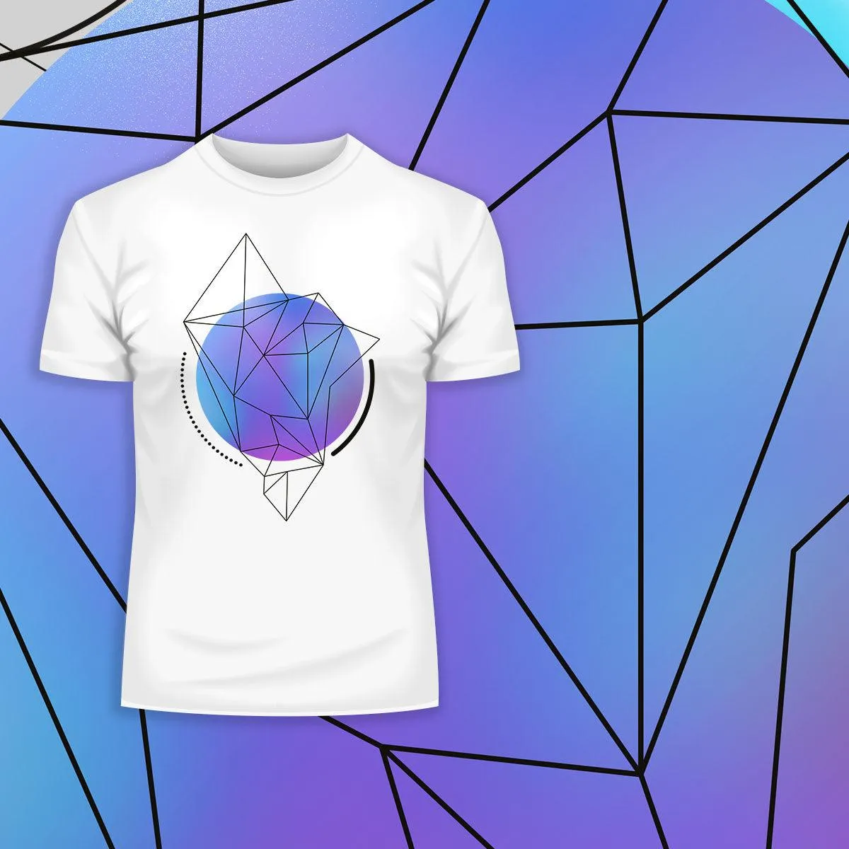 Abstract Blue Gradient Mesh Sphere T-shirt With Geometric Polygon Lines