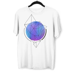 Abstract Blue Gradient Mesh Sphere T-shirt With Geometric Polygon Lines