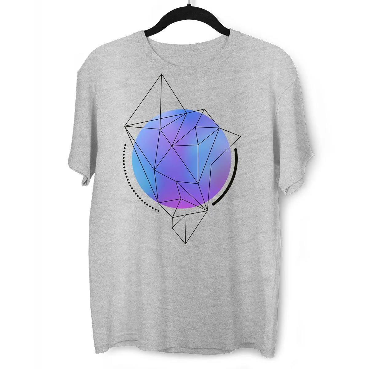 Abstract Blue Gradient Mesh Sphere T-shirt With Geometric Polygon Lines