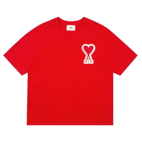 AMI Paris Oversized Logo-Appliquéd Cotton-Jersey T-Shirt Red