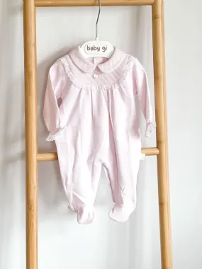 BabyGi Pink Quilted Baby Grow Trimmed With Lace