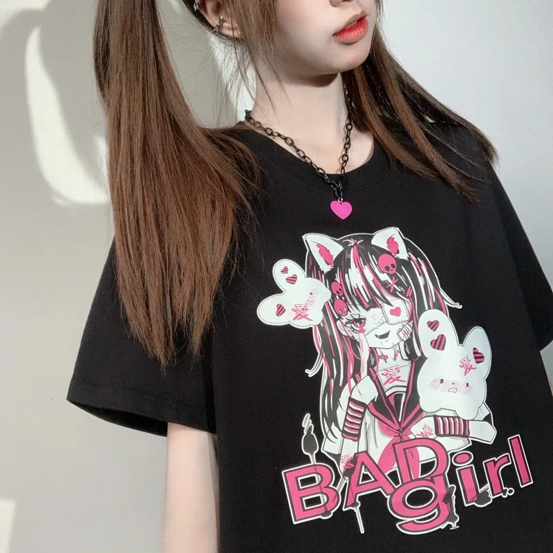 “BAD GIRL” SWEET JK PRINTING OVERSIZE T-SHIRT BY60008