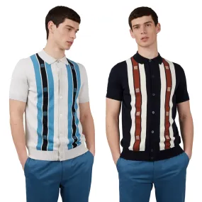 Ben Sherman Mens Knitted Button Through Mod Polo Shirt - Short Sleeved