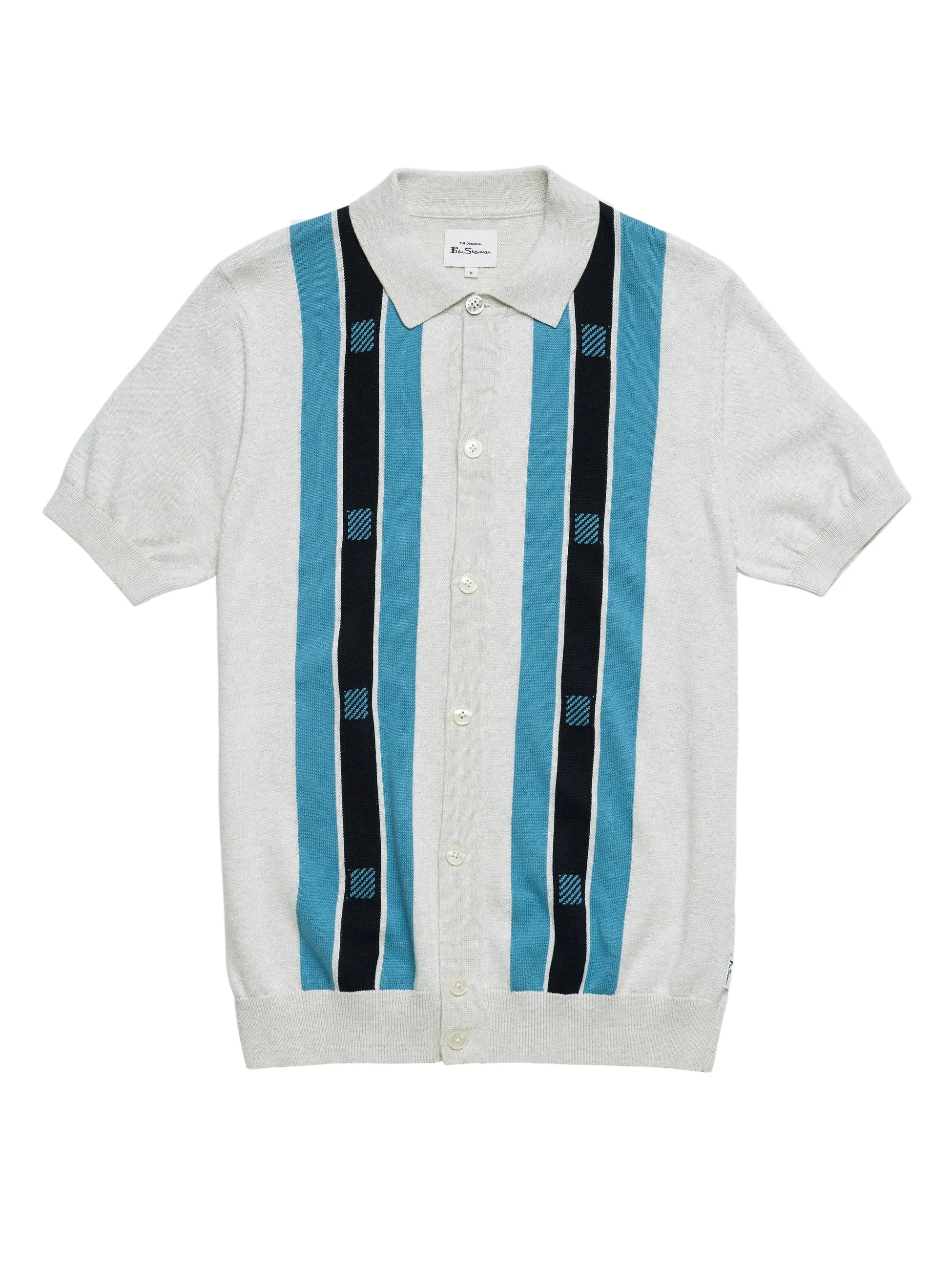 Ben Sherman Mens Knitted Button Through Mod Polo Shirt - Short Sleeved