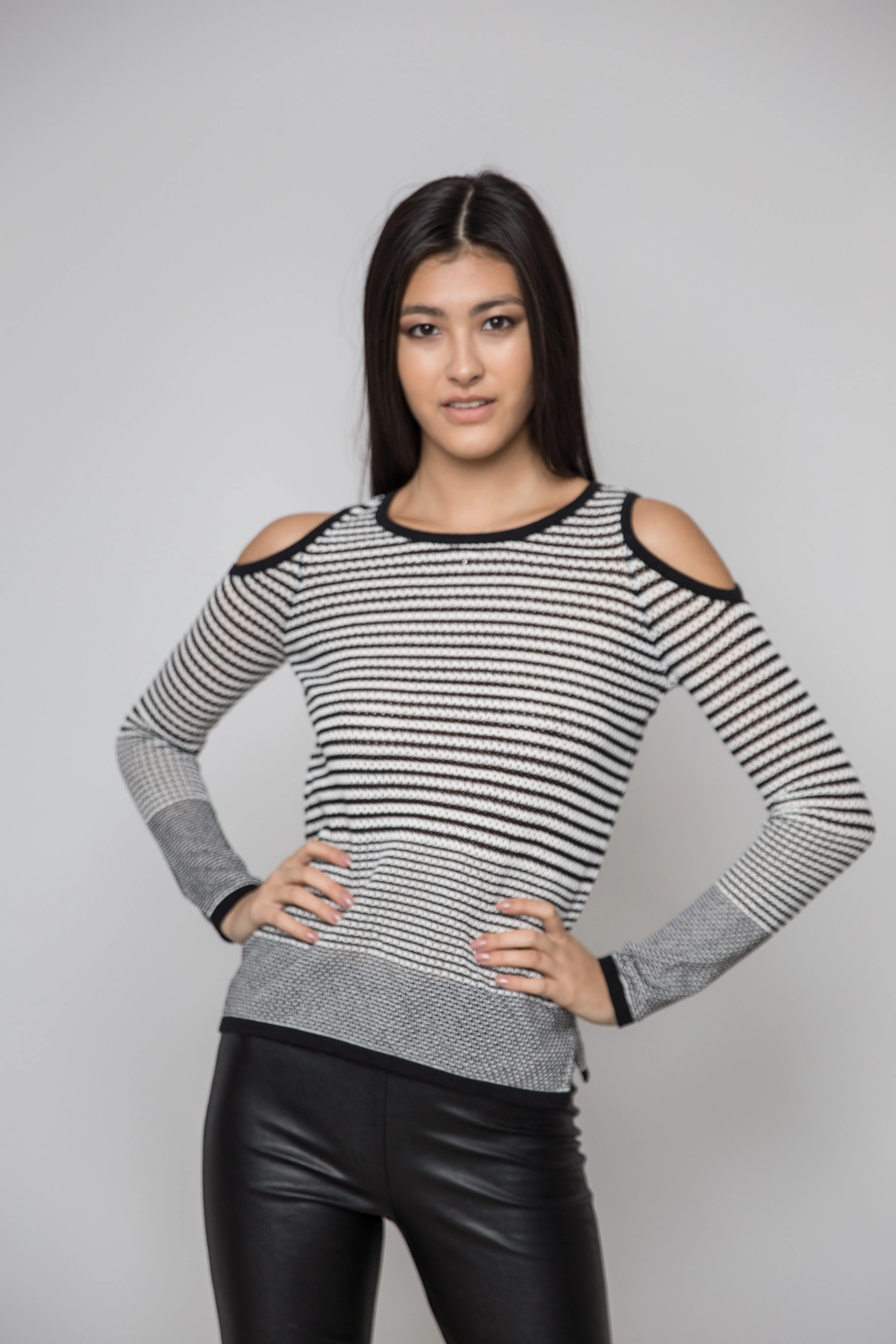 Black and White Cool Shoulder Sweater