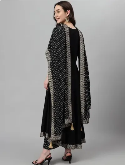 Black Embroidery Zari Salwar Suit Dupatta