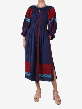 Blue long-sleeved dress with belt - size US 6