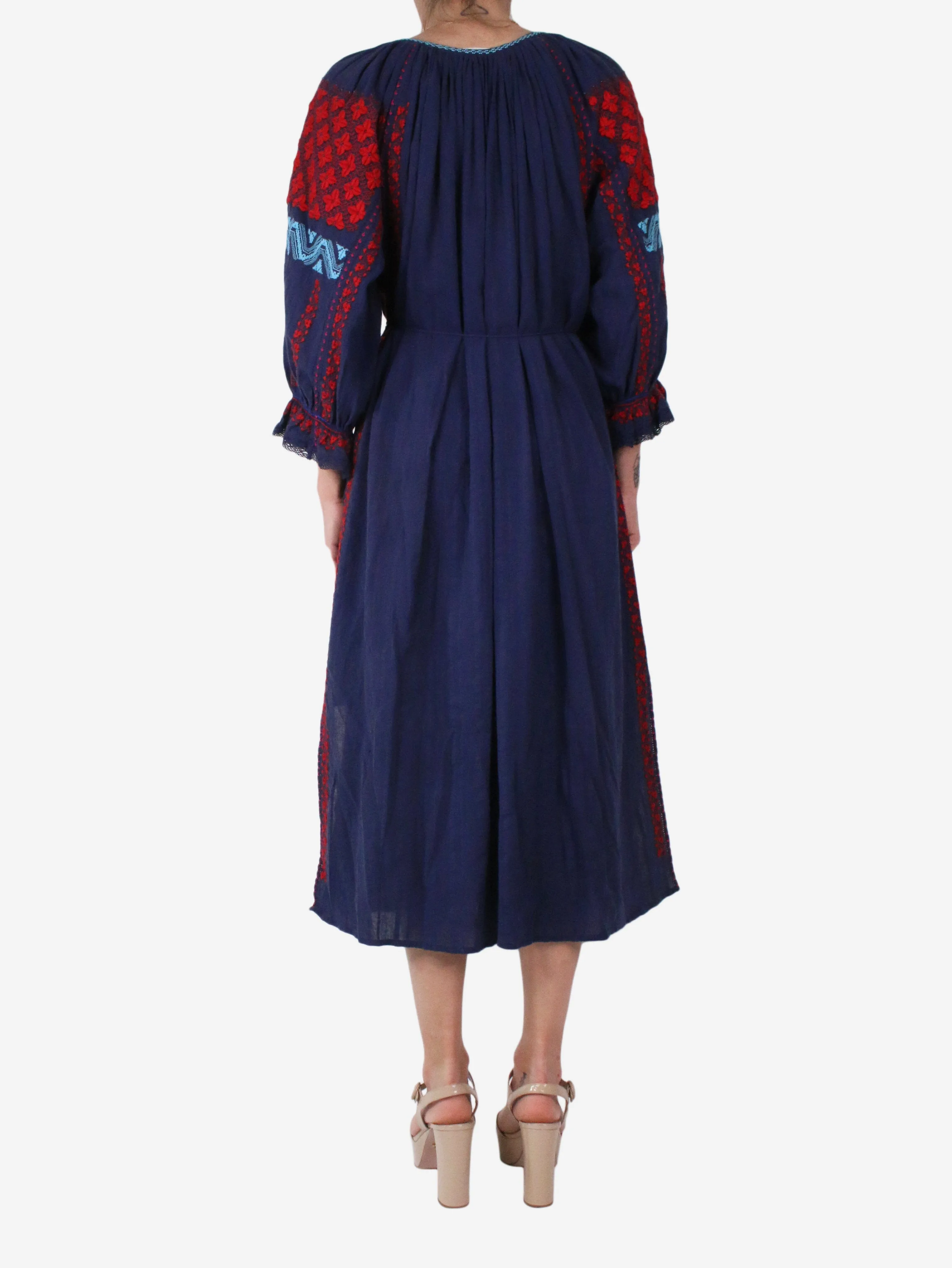 Blue long-sleeved dress with belt - size US 6