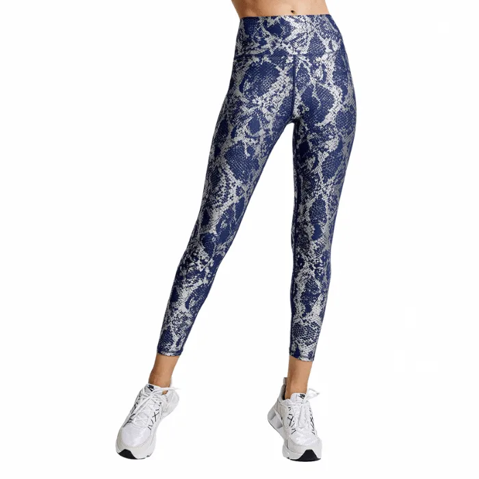 Blue Snakeskin High Waist Ruched Metallic Legging