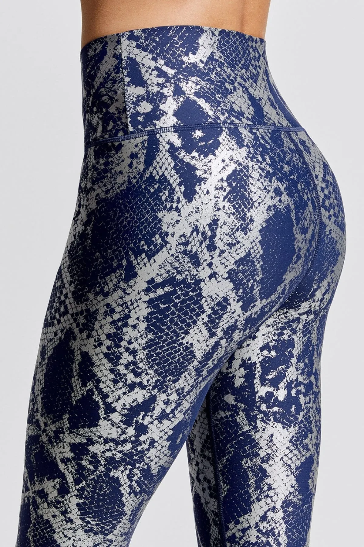 Blue Snakeskin High Waist Ruched Metallic Legging