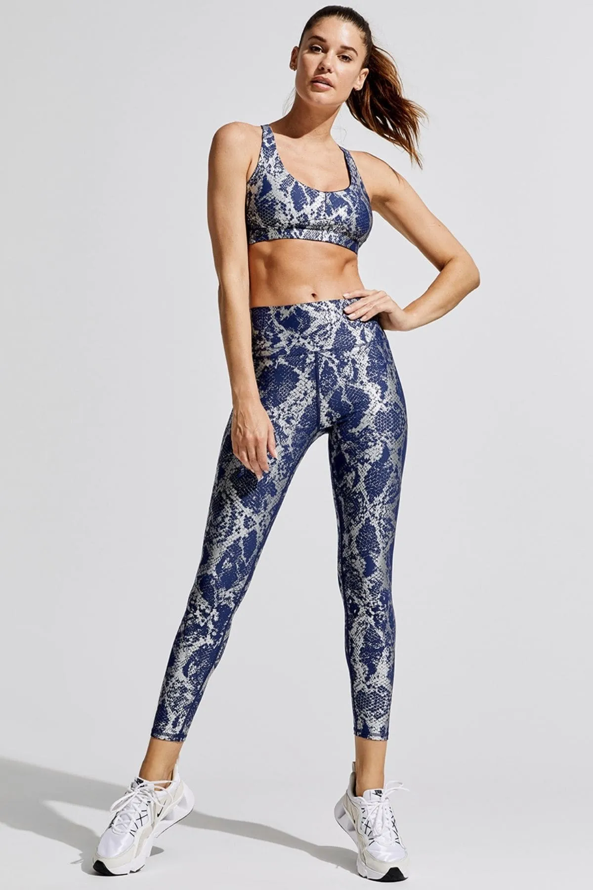 Blue Snakeskin High Waist Ruched Metallic Legging