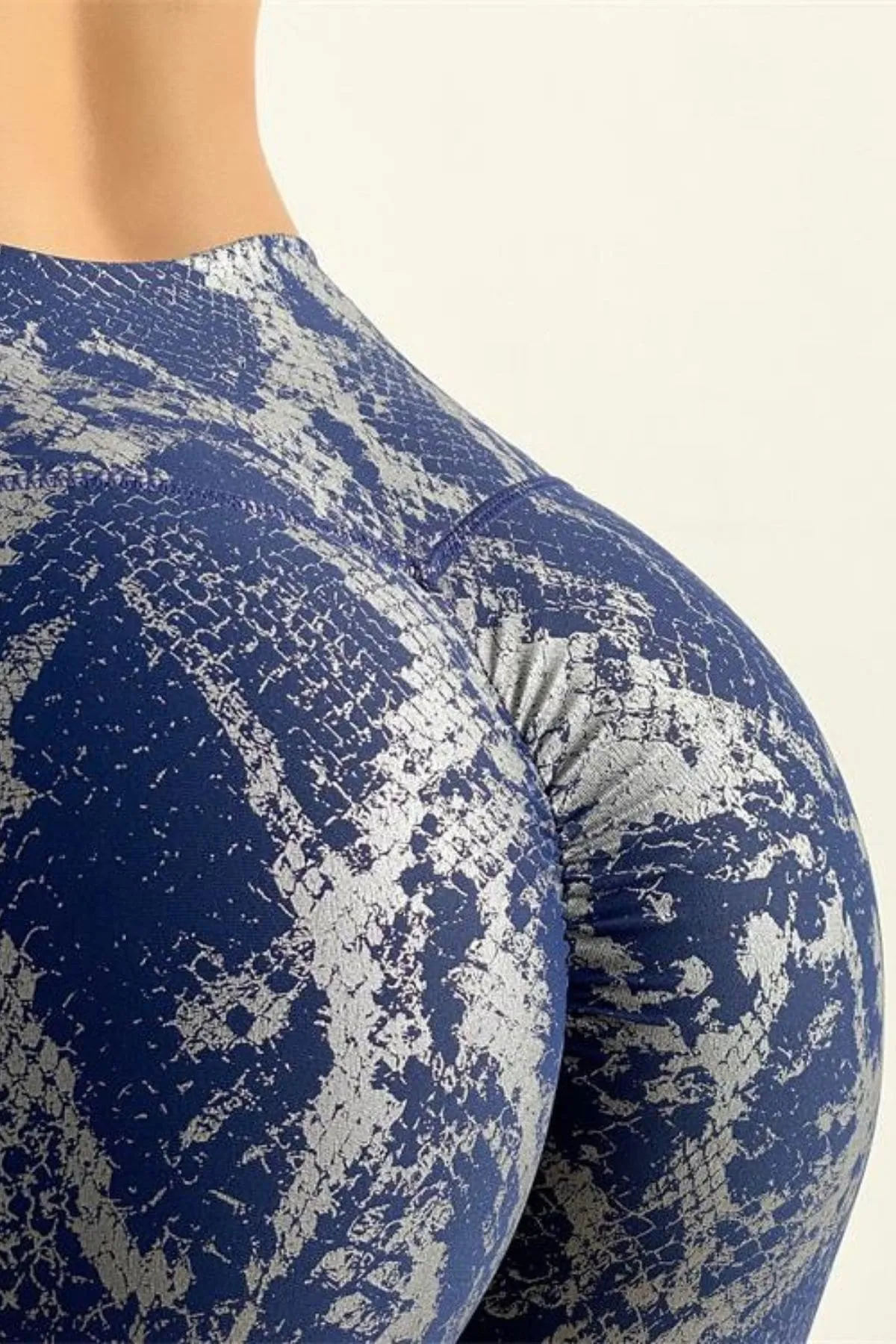 Blue Snakeskin High Waist Ruched Metallic Legging