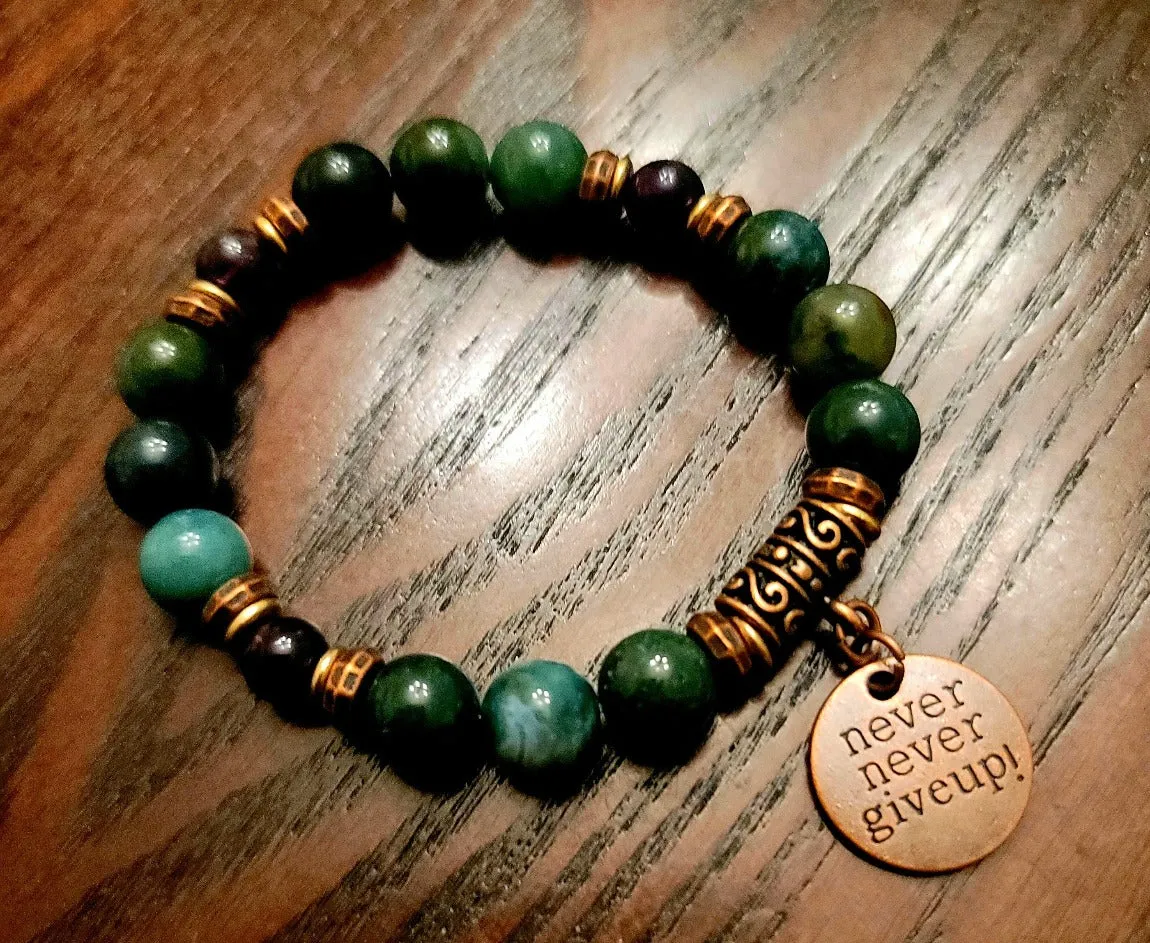 Botanical Green Moss Agate & Amethyst  Bracelet