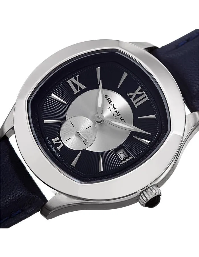 Bruno Magli Mens Amadeo Leather Dial Watch - Stainless Steel - Navy Leather