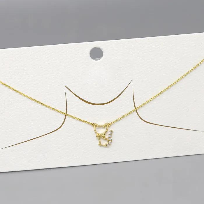 Cat CZ Pave Pendant Gold Dipped Necklace