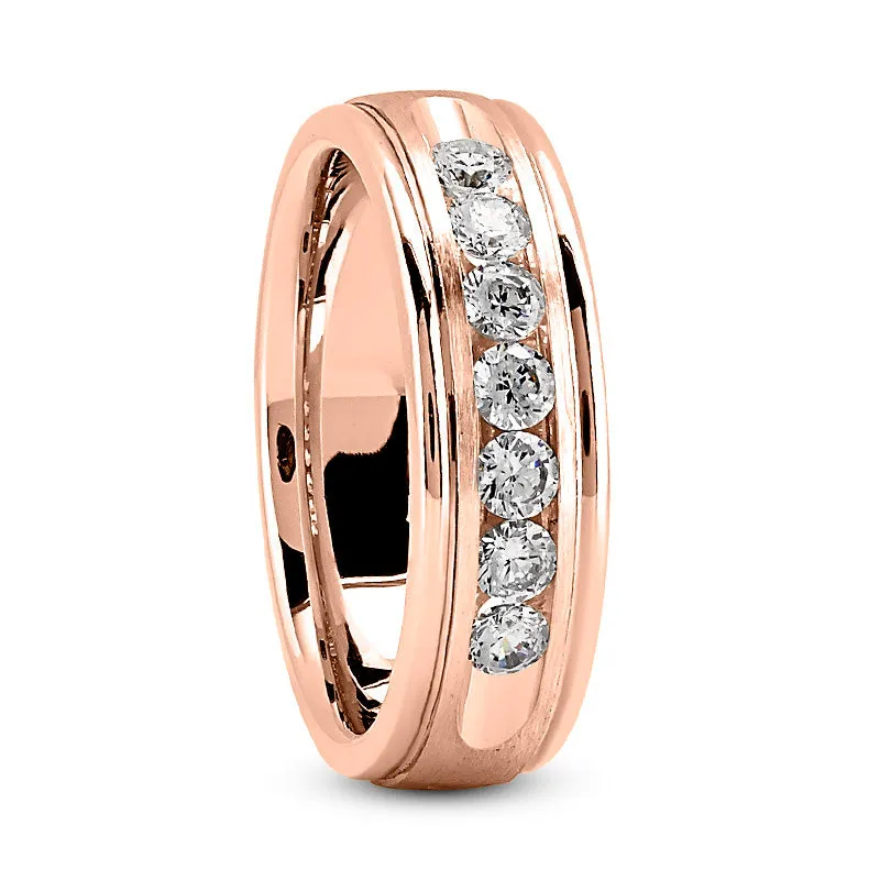 Christopher Men's Diamond Wedding Ring Round Cut Channel Set in 14K White/Yellow/Rose Gold By Mike Nekta NYC, 8MM