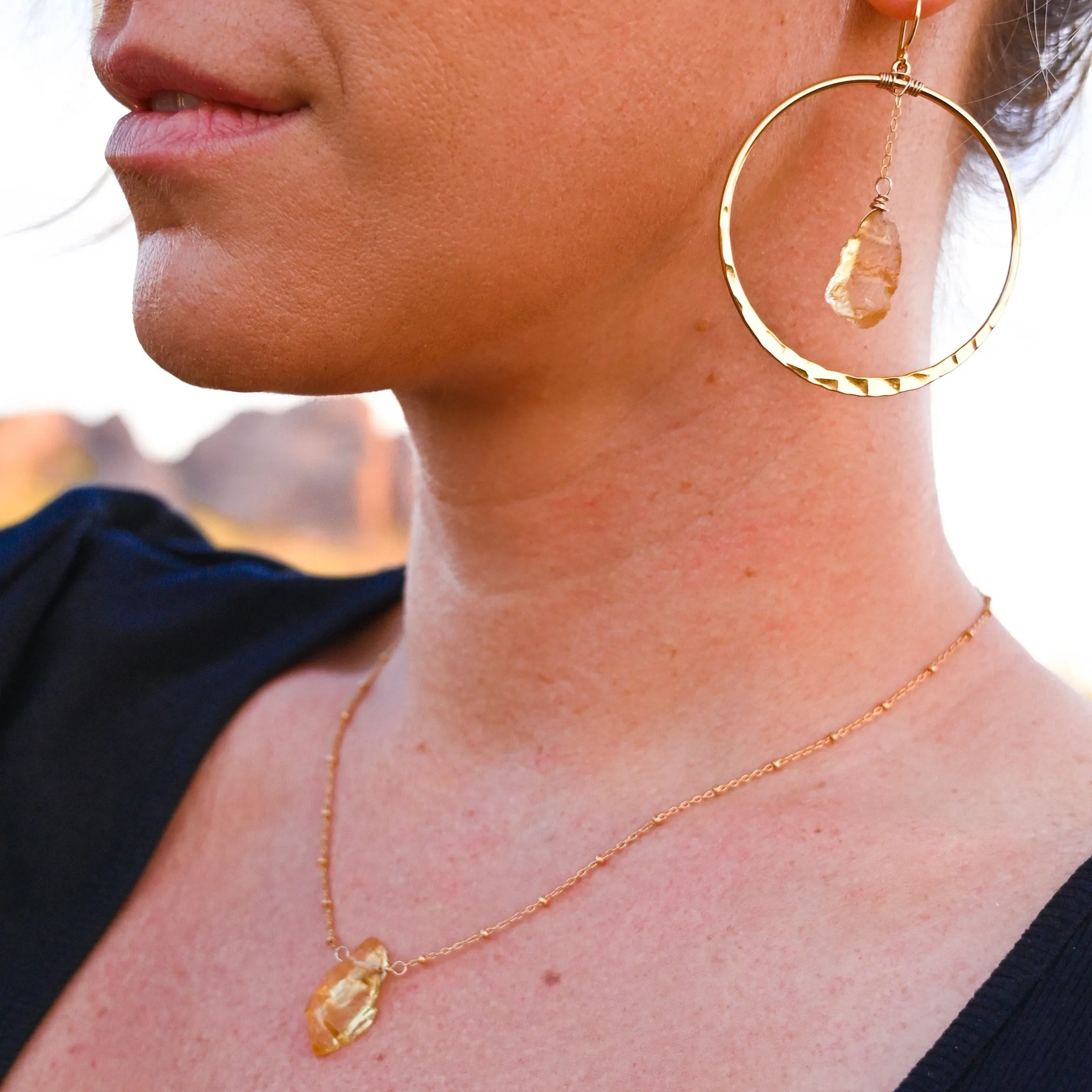 Citrine Joy Gold Hoop Earring & Necklace Set