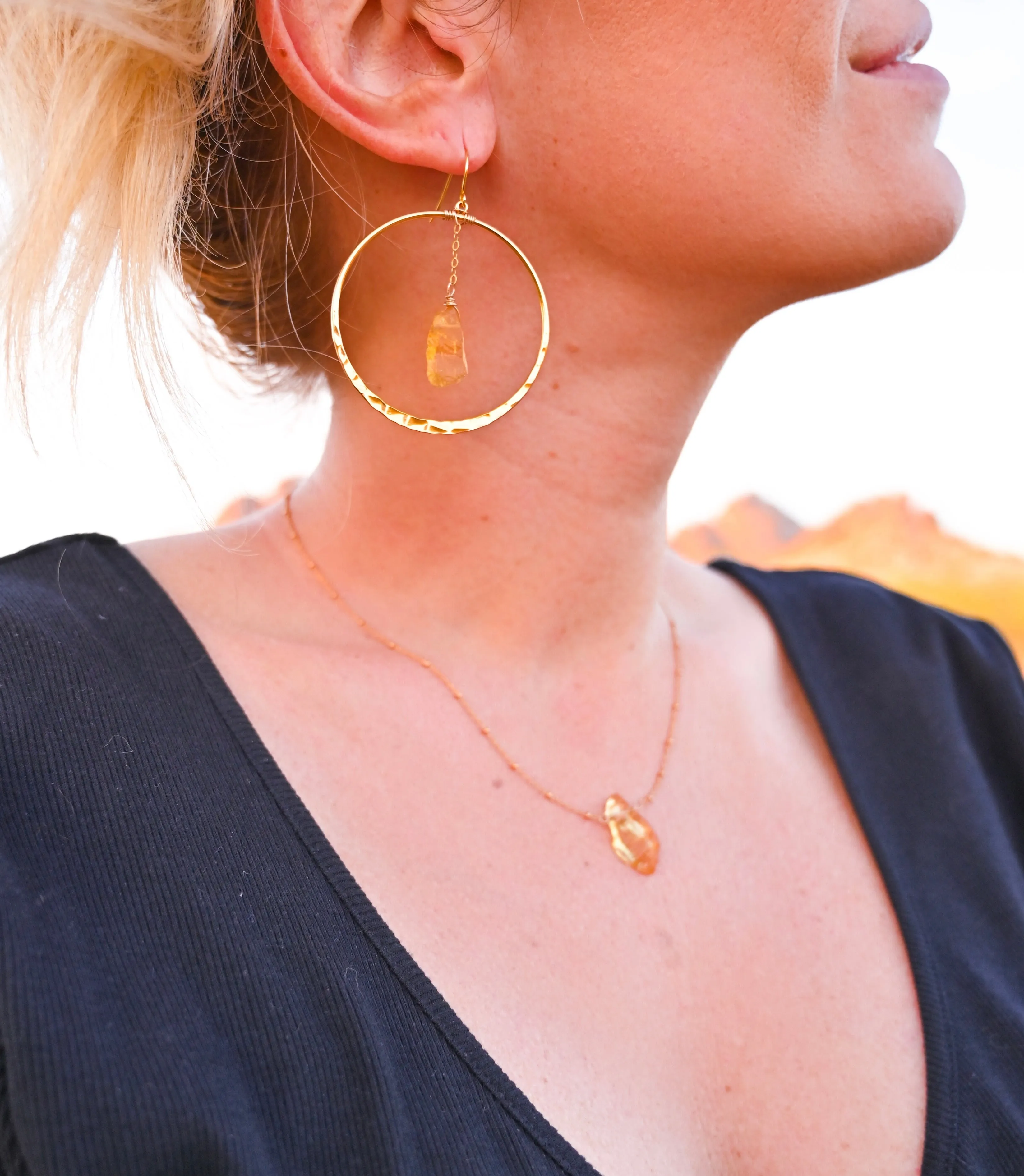 Citrine Joy Gold Hoop Earring & Necklace Set