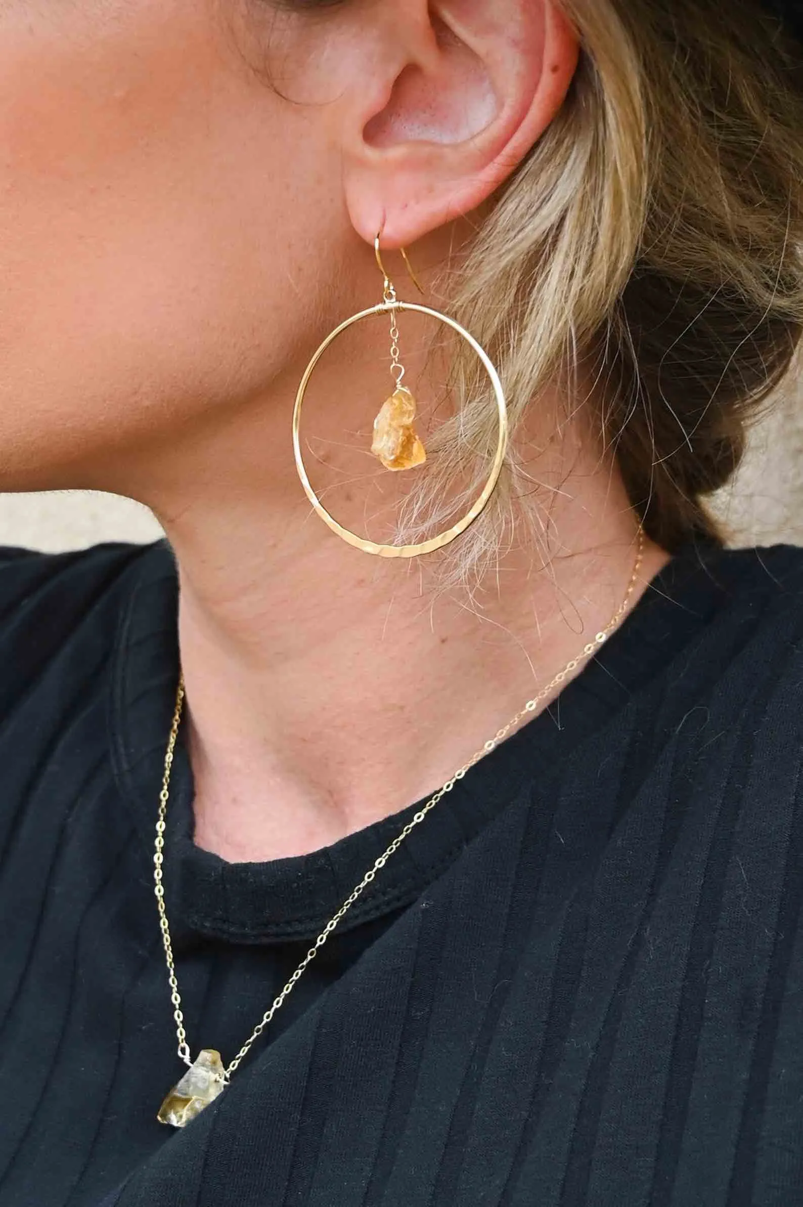 Citrine Joy Gold Hoop Earring & Necklace Set