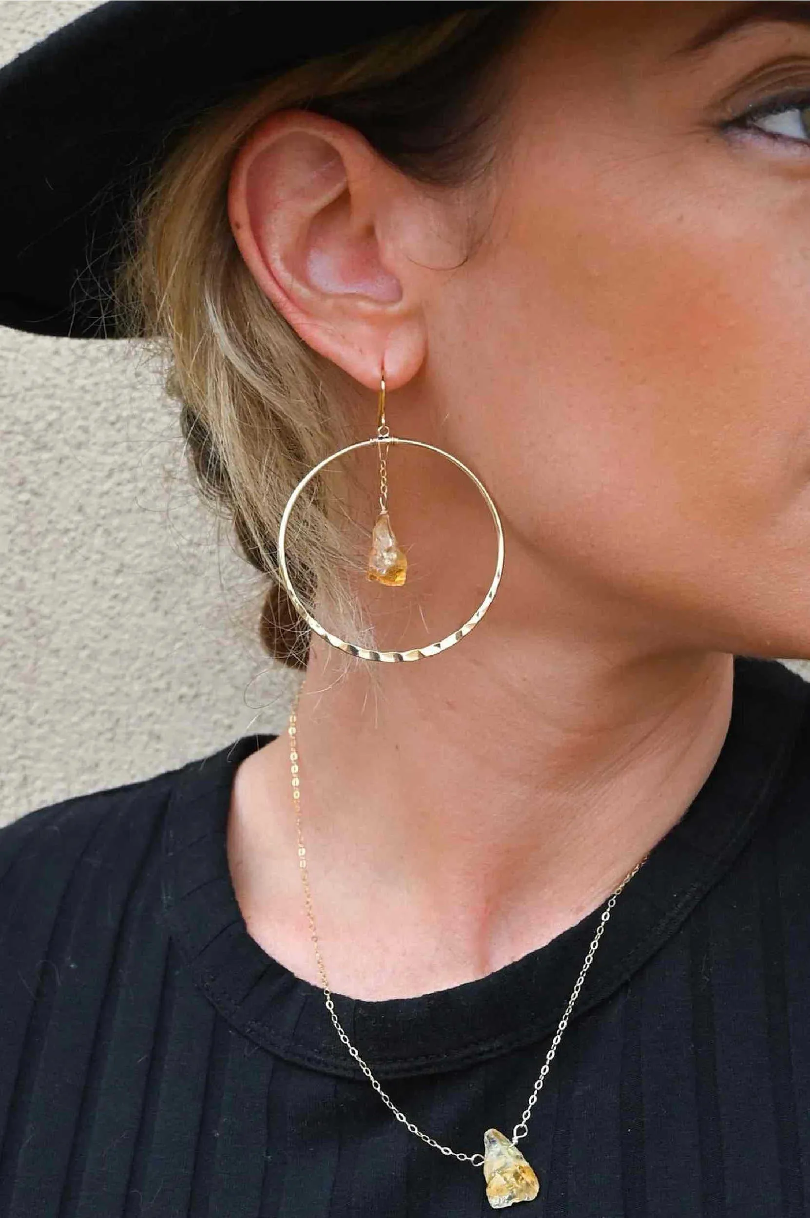 Citrine Joy Gold Hoop Earring & Necklace Set