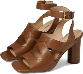 Cole Haan Reina City Dark Sequoia Leather Ankle Strap Open Toe Block Heel Sandal