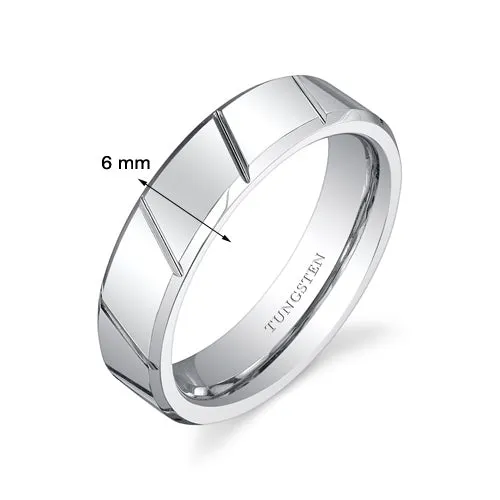 Diagonal Notches 6mm Unisex Tungsten Band Size 9