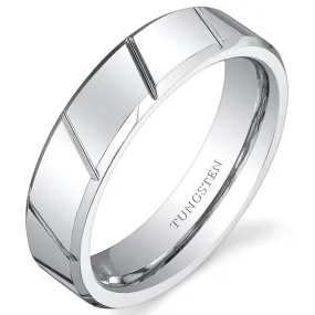 Diagonal Notches 6mm Unisex Tungsten Band Size 9