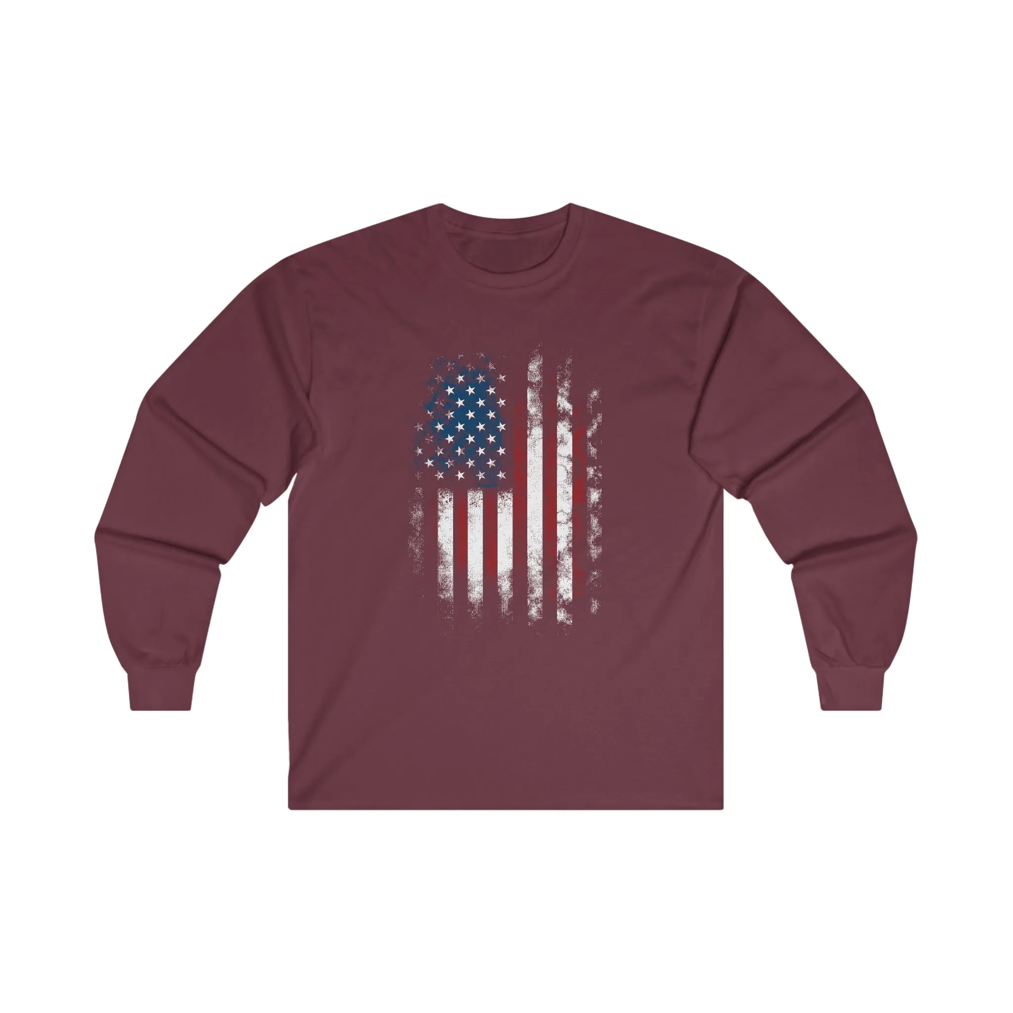 Distressed American Flag Long Sleeve Tee