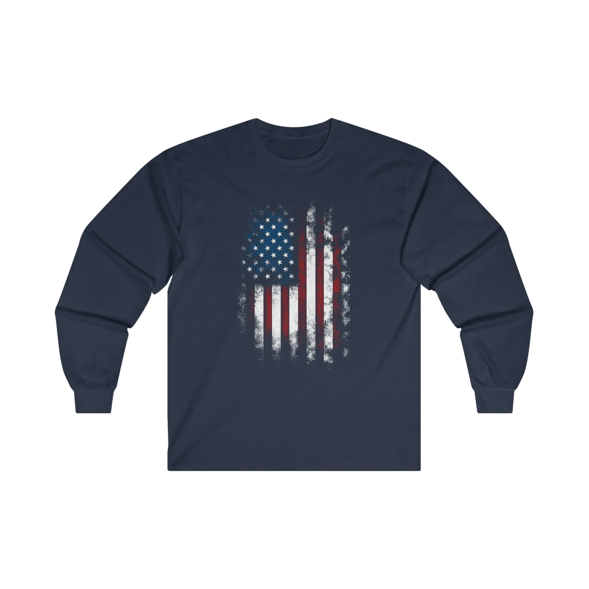 Distressed American Flag Long Sleeve Tee