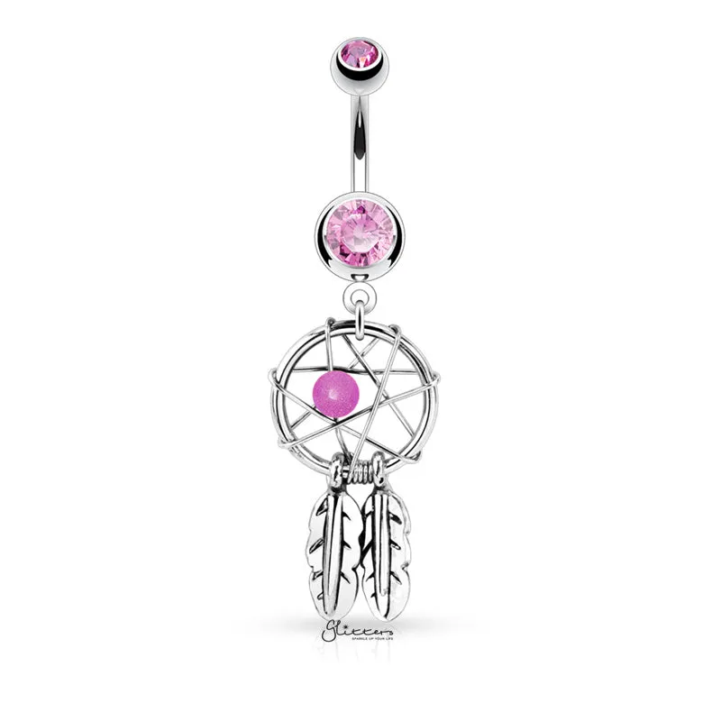 Dream Catcher Woven Star Design Belly Button Navel Ring - Pink