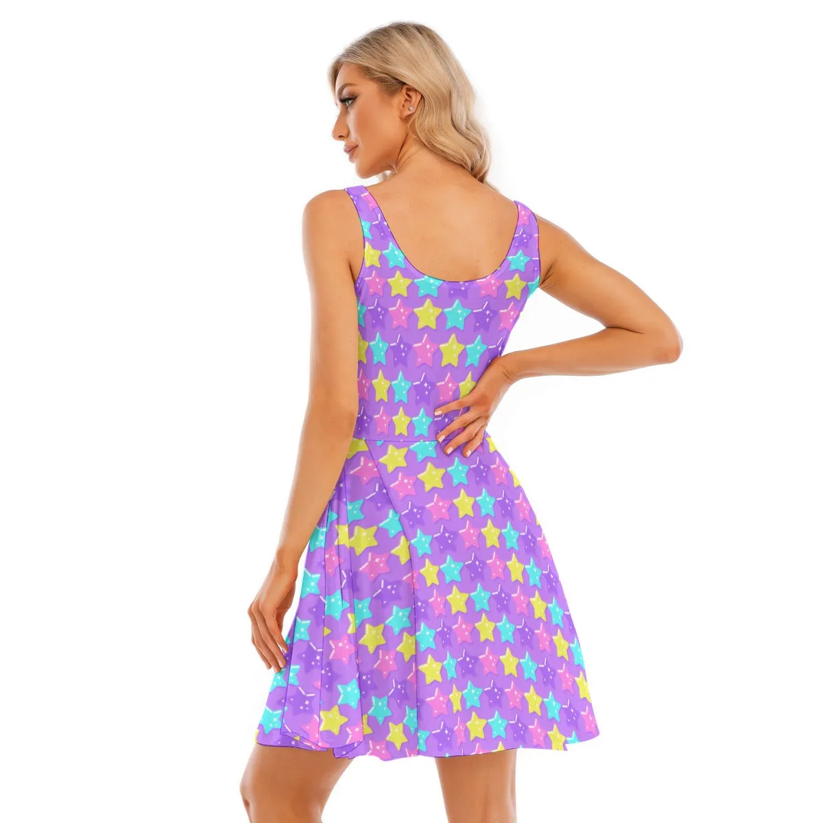 Electric Star Wave Purple Skater Dress With Pockets