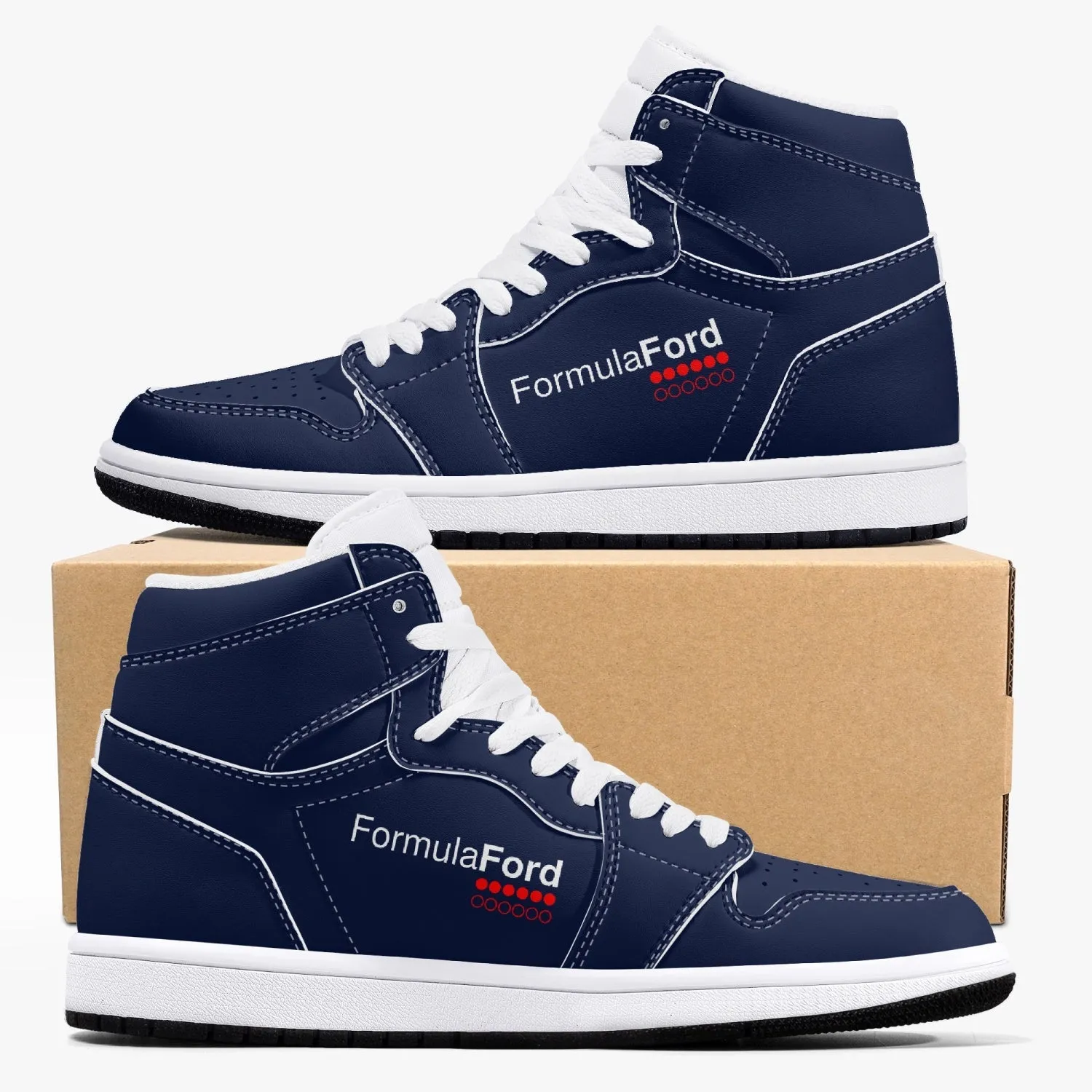 FORMULA FORD Official High-Top Leather Sneakers - Navy