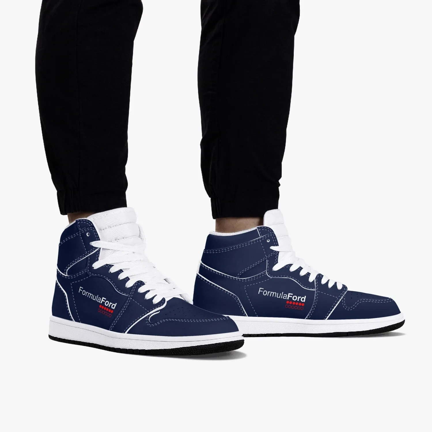 FORMULA FORD Official High-Top Leather Sneakers - Navy