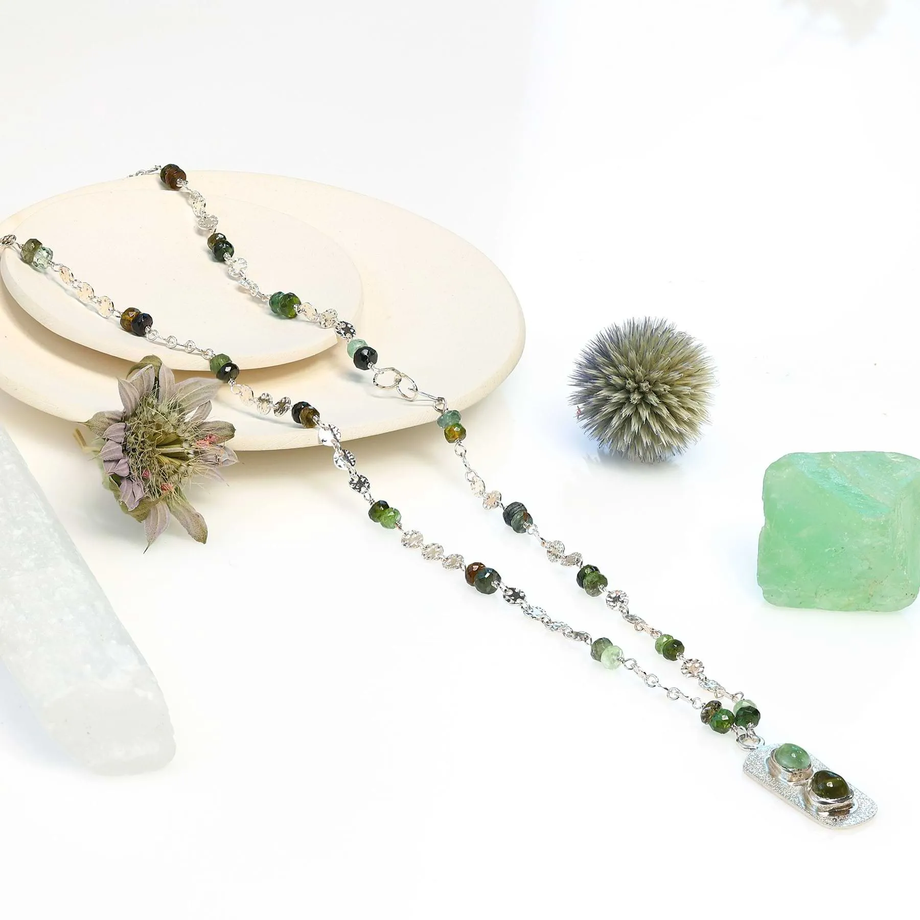 Galway - Green Tourmaline Sterling Silver Pendant Necklace