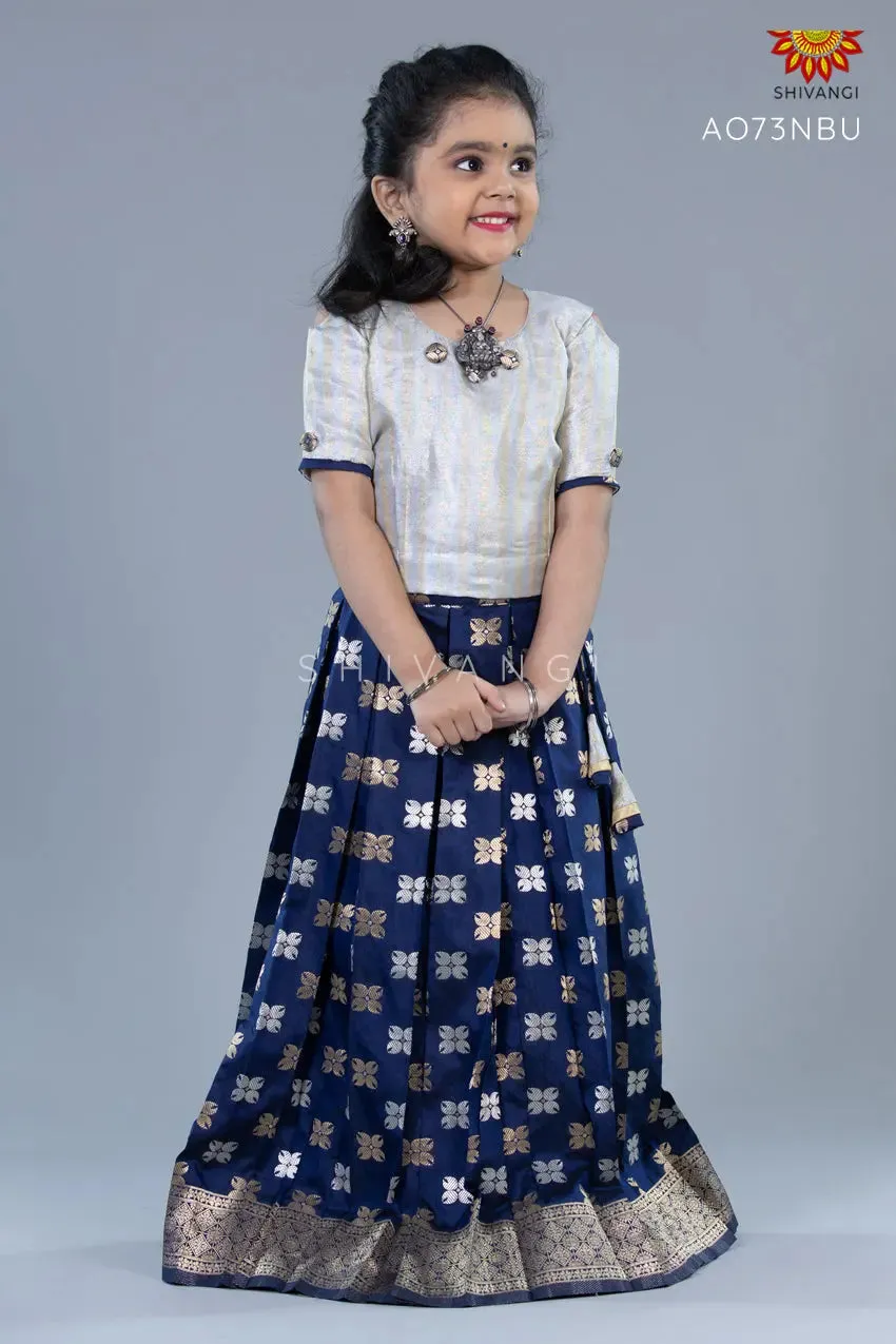 Girls Navy Blue Butterfly Lehenga