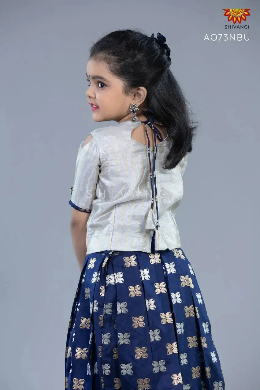 Girls Navy Blue Butterfly Lehenga