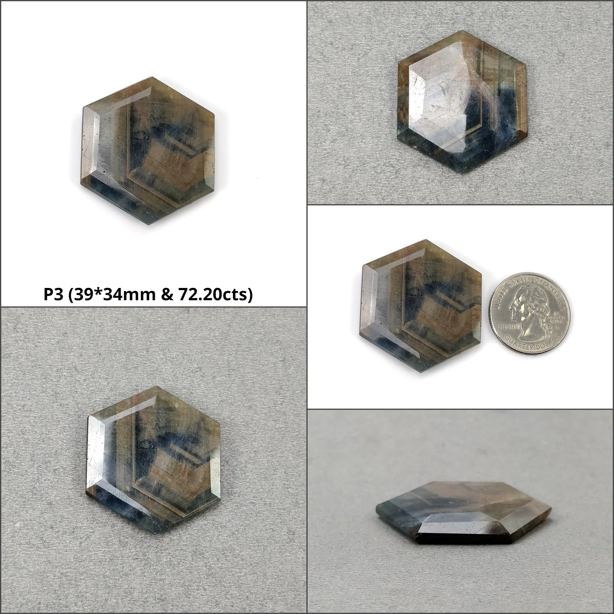 Golden Brown CHOCOLATE BLUE Sheen SAPPHIRE Gemstone Normal Cut : Natural Untreated Sapphire Hexagon Shape