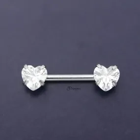 Heart CZ Ends Push in Nipple Barbell - Clear