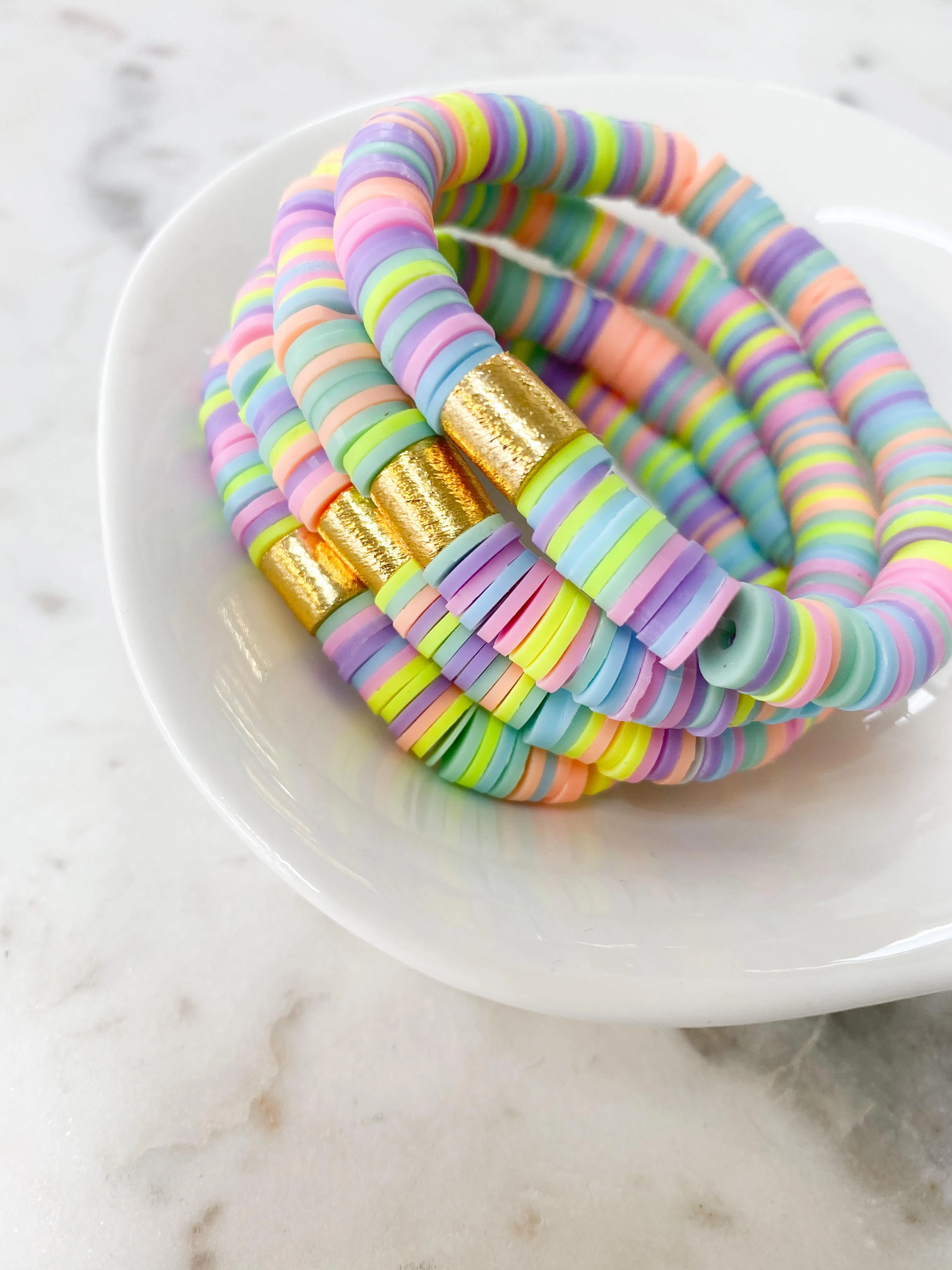 Heishi Color Pop Bracelet Candy Necklace Multi Gold Barrel